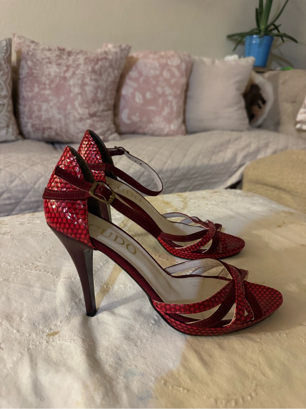 Red Metallic Strappy High Heel Sandals - Women